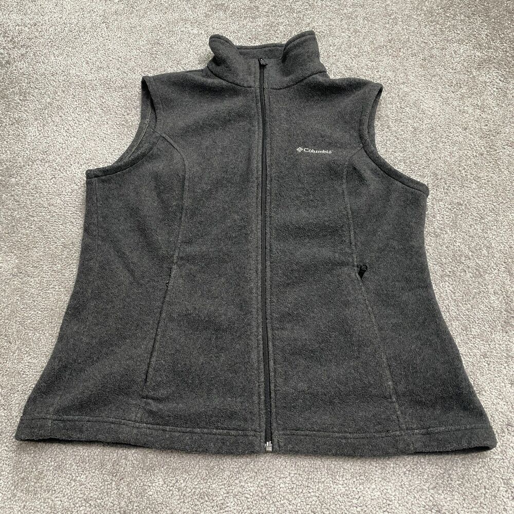 Columbia Benton Springs Fleece Vest Womens Large Gray Full Zip Pocket Outdoor